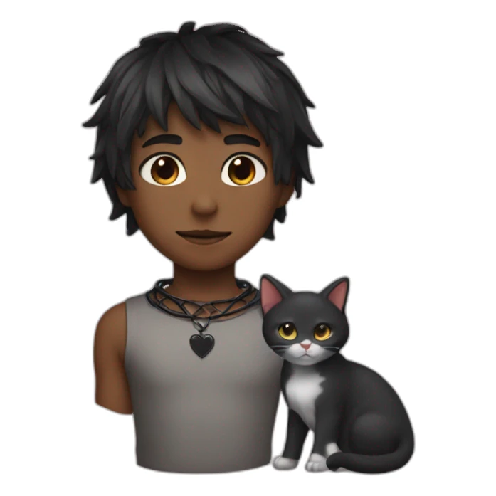 Boy with cat ears and a cute choker with an iron hearth on it sticker