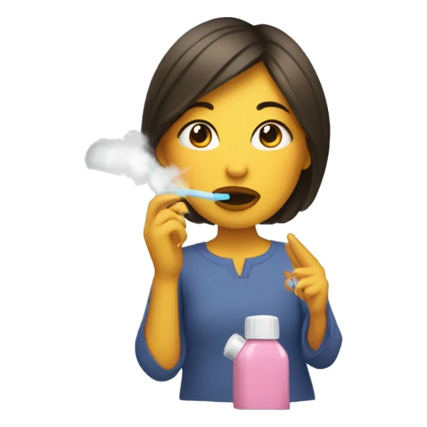 Mujer con con niño en sus piernas y un inhalador sticker