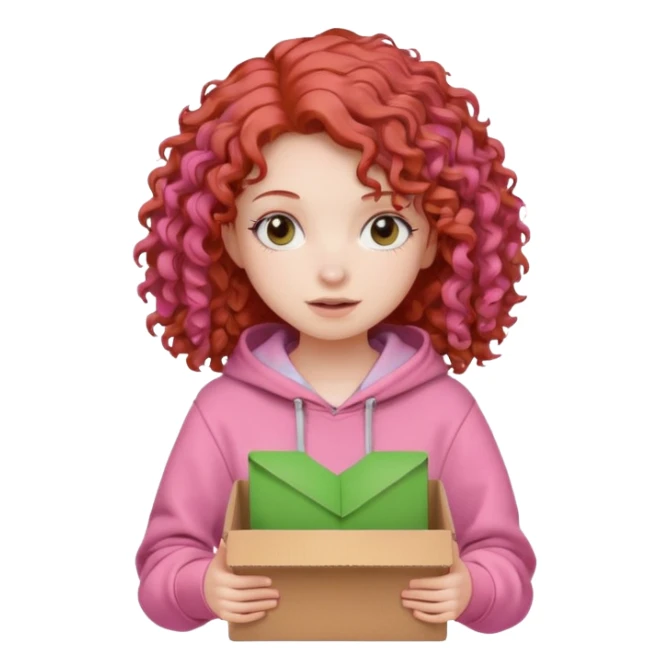 box carrier curly red haired pink hoodie girl  sticker