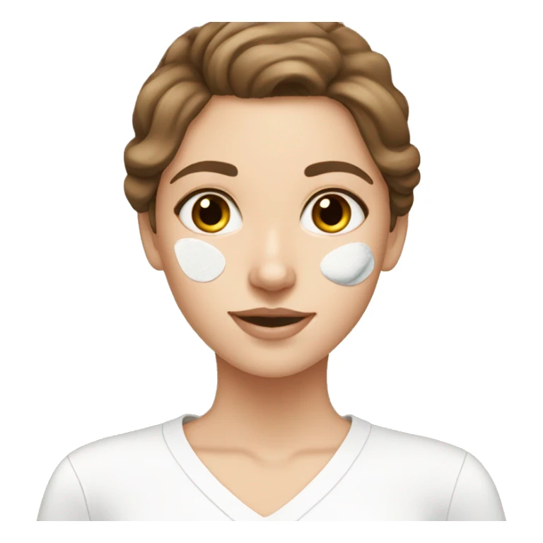 White girl brown hair applying skincare sticker