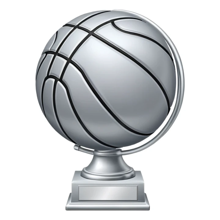 gleaming silver basketball trophy, polished silver basketball with classic seams sticker