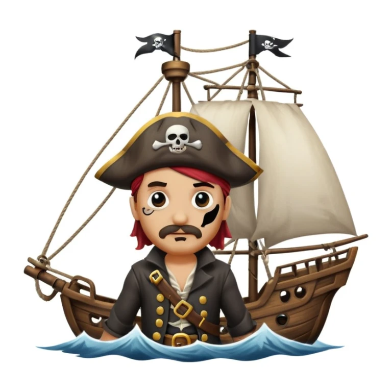 pirate with eye sailing a ship in strom sea background sticker