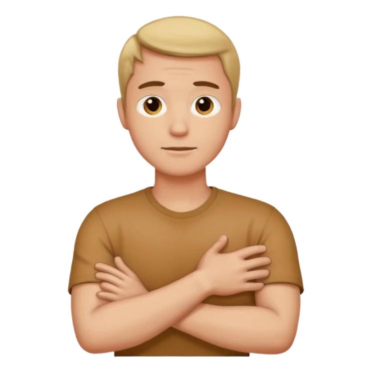 man crossing his arms holding his neck sticker