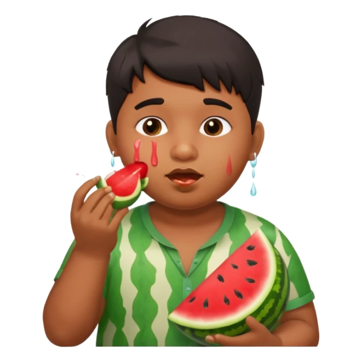 a watermelon with a indian 13 yearold a little fat boy eating it sticker