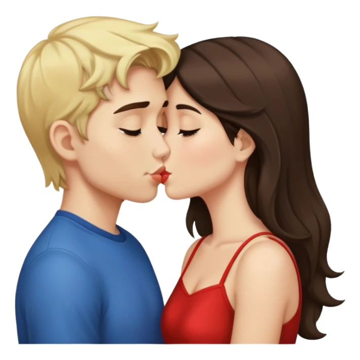 Blonde boy brunette girl kissing  sticker