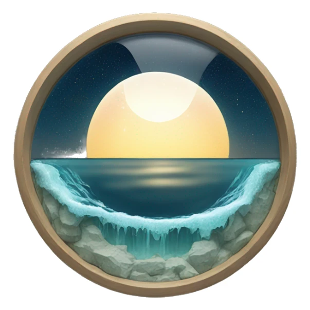 water and land like inside a half-circular glass wall with the sun moon and stars at the top sticker