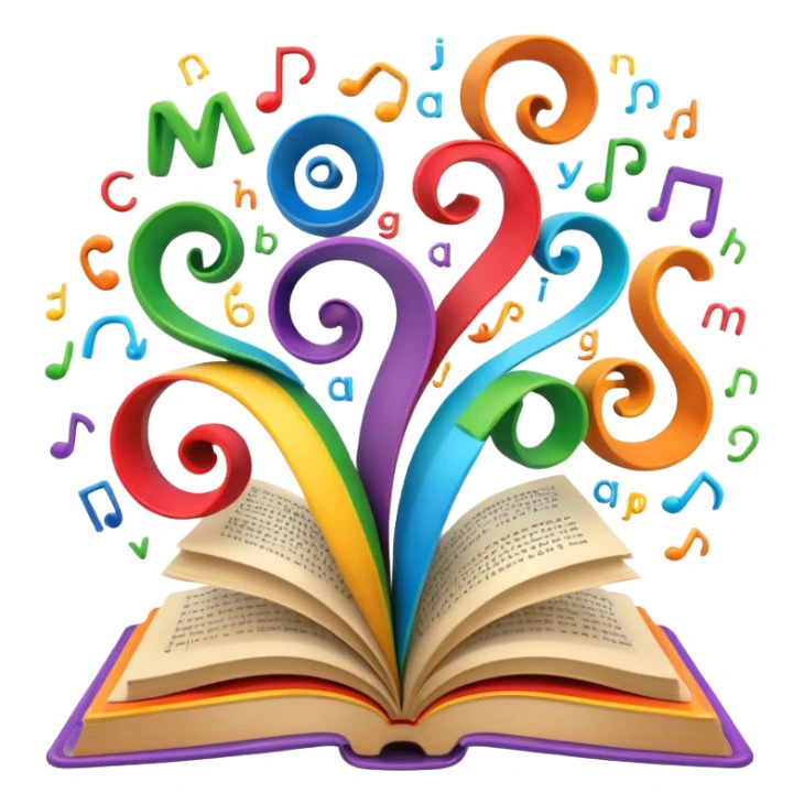 Open book with playful letters swirling out, symbolizing creative wordplay sticker