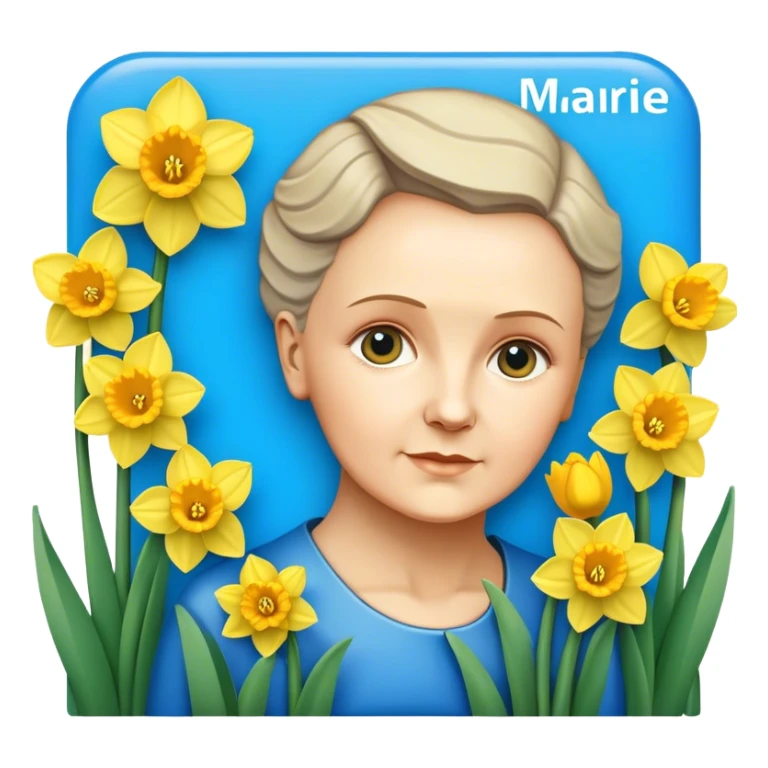 Blue sign that says ‘Marie Curie’ with daffodils on it  sticker