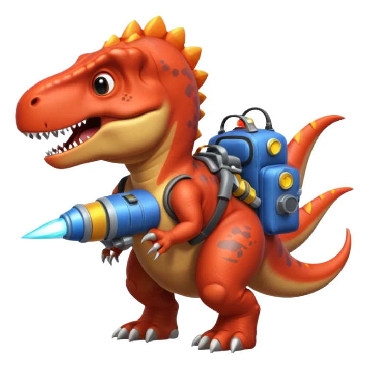 rocket-propelled dinosaur portrait, head and shoulders only, cute T-rex face, rocket pack visible behind shoulders, glowing thrusters, 3D cartoon, mobile game icon style, clean background, no text, no watermark sticker