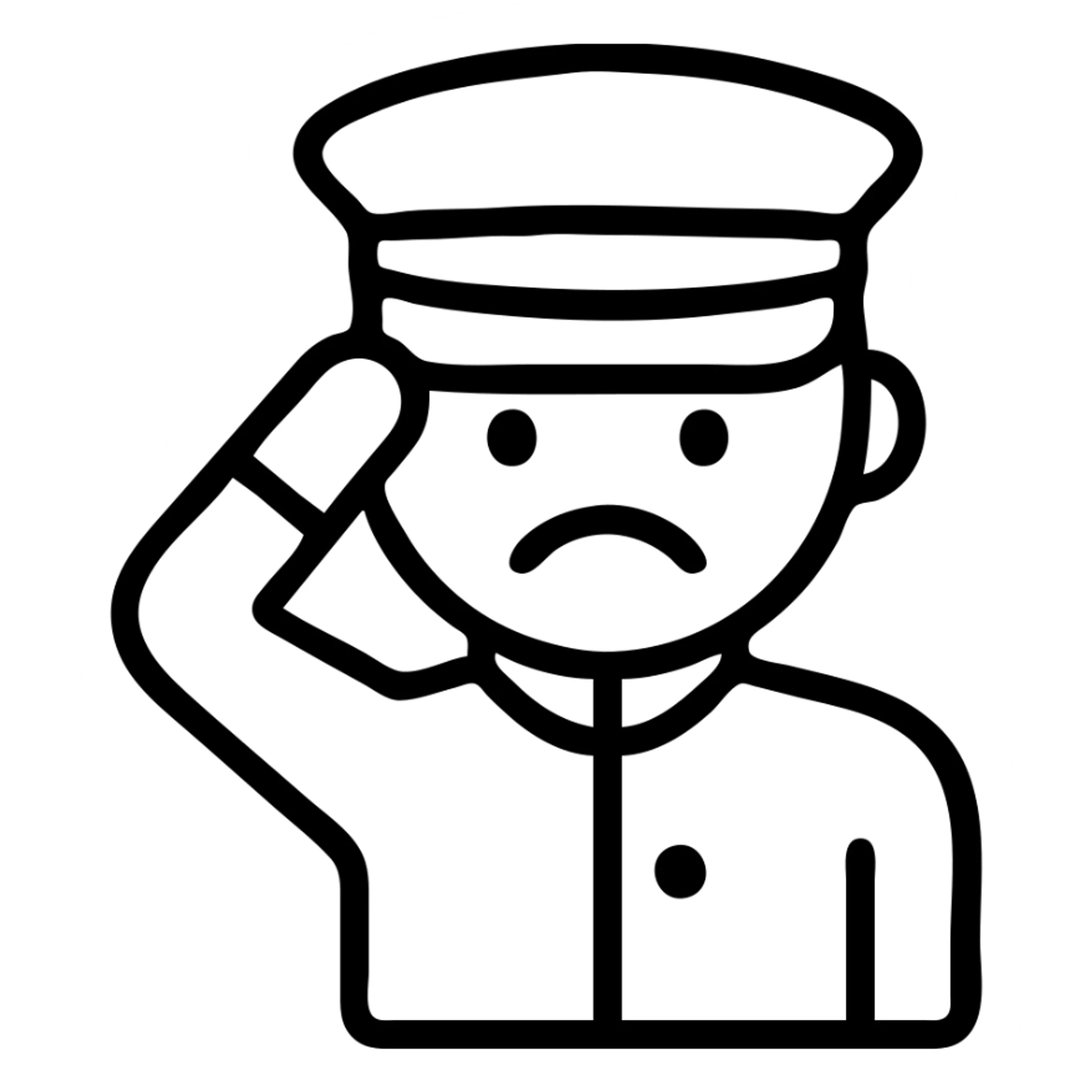 sad face in uniform saluting, icon style sticker