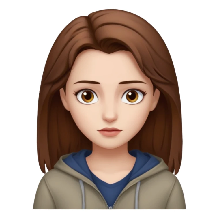 Bella from Twilight emoji, neutral expression, brown hair, casual clothes sticker