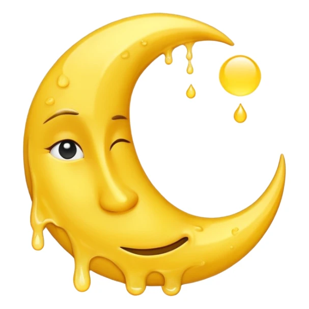 Melting waning crescent moon without any face and should in yellow colour sticker