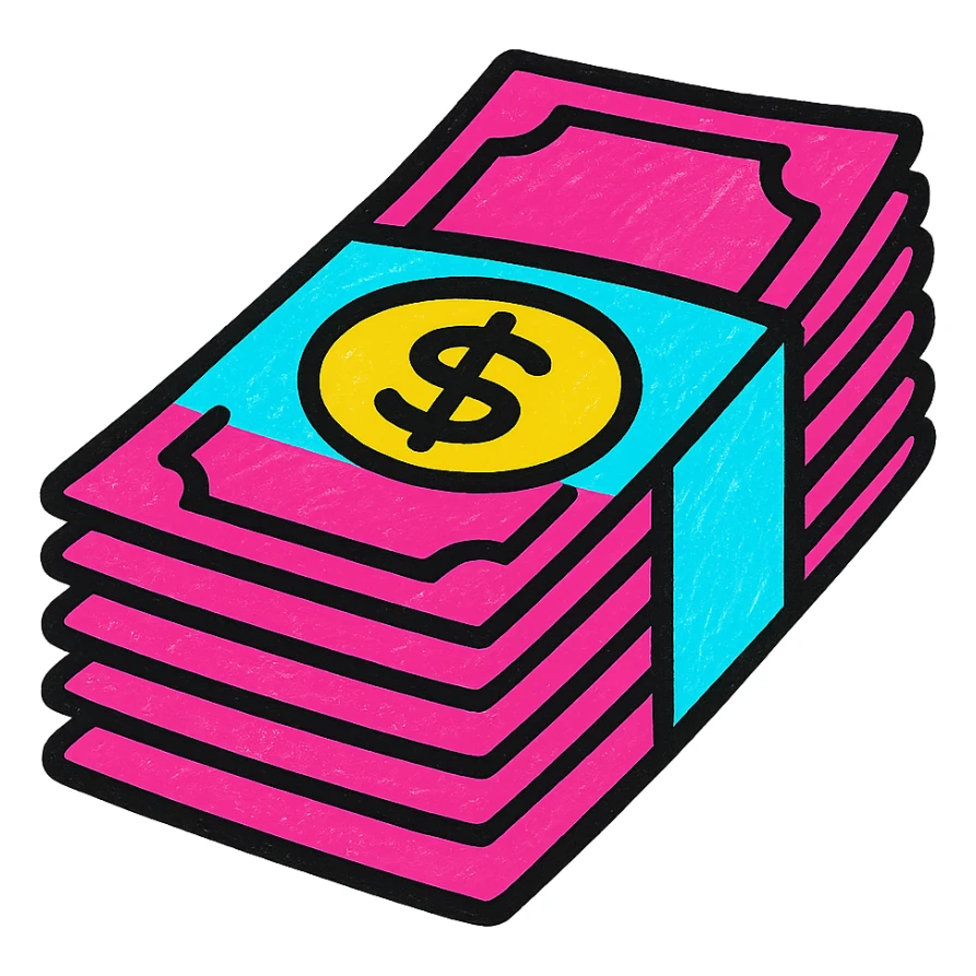 pink money, bold, vibrant, pop art, no text sticker