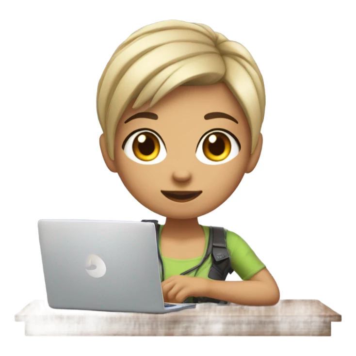 a pretty gamer girl with a pixie hair cut (light skin) playing on computer  sticker