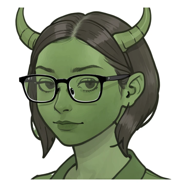brunette with square glasses and horns sticker