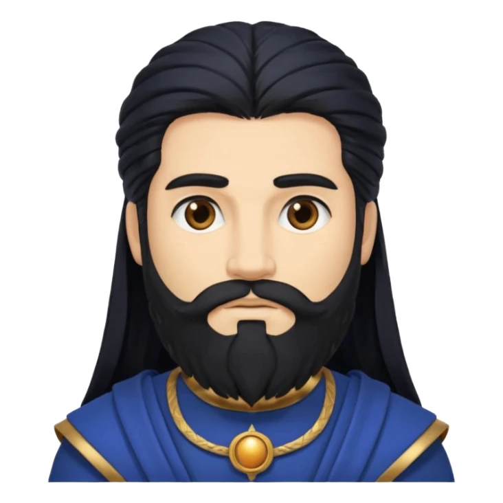 Saturn, Time God from Rome Mythology with long black hair and beard, black and dark blue outfit, light tan skin sticker