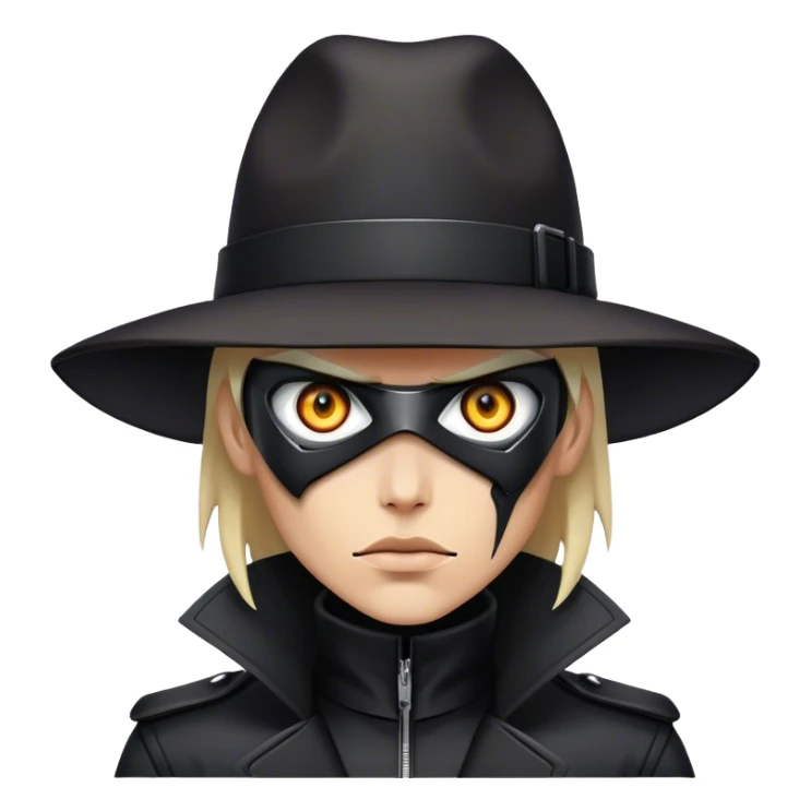 A dystopian bounty hunter, black trench coat, cybernetic eye glowing sticker