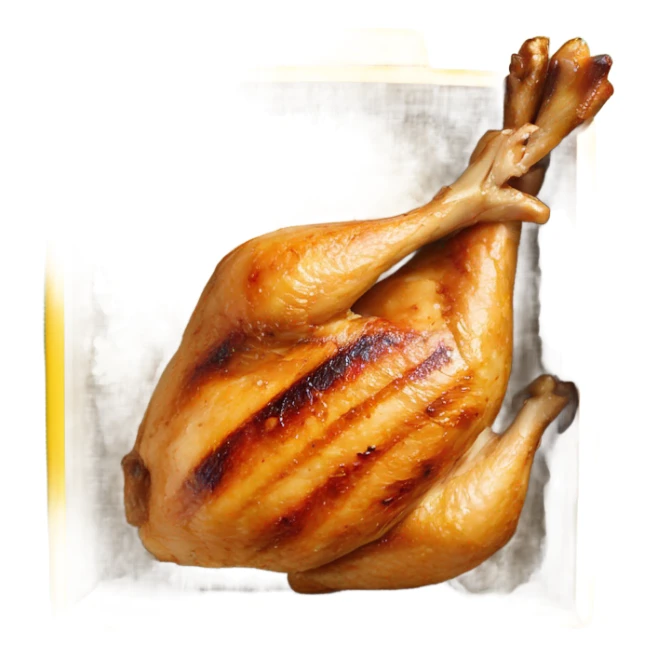 Grilled chicken and rice, in a yellow box sticker