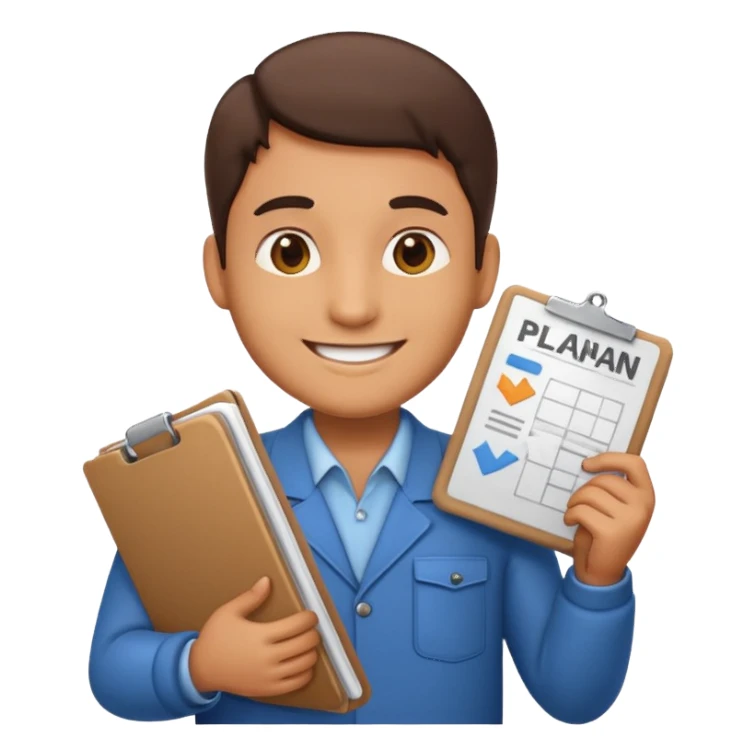 create a realistic emoji showing logistic person with a plan in his hands sticker