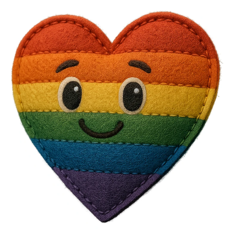 rainbow pride heart with bold rainbow outline, plush portrait style, retro sticker style combined, no text sticker
