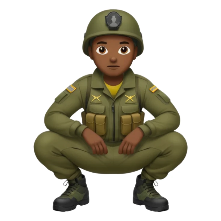 A black man squatting wearing army attire sticker