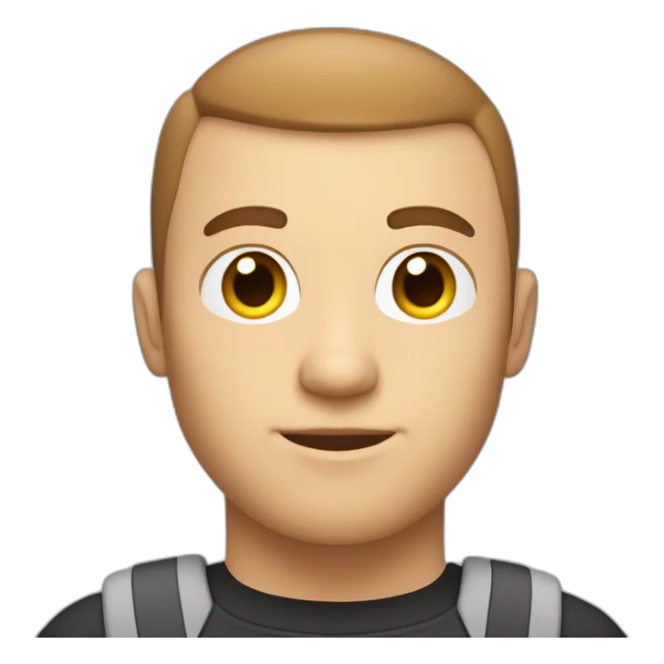software engineer that is white male, with brown buzz cut hair, with white gold earrings, in front of laptop, apple-style sticker