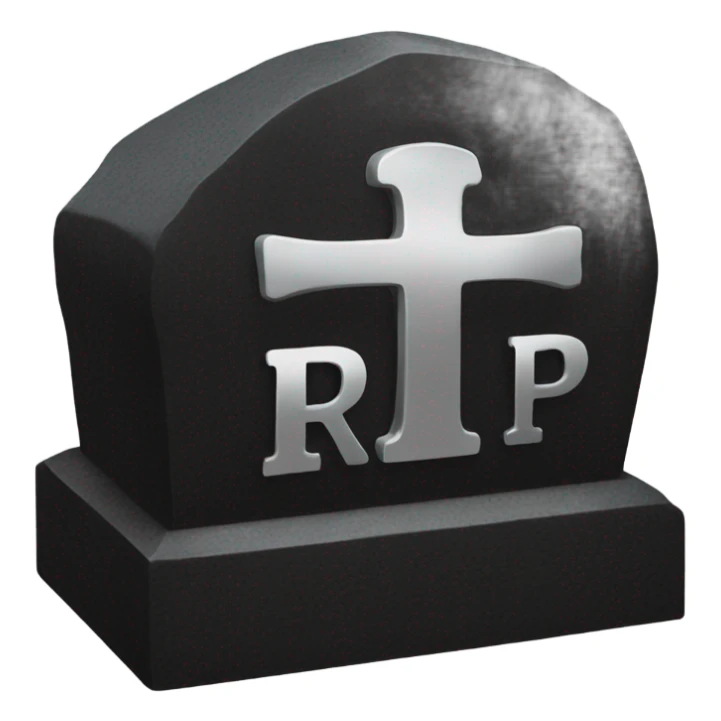 a black grave with the inscription R i P in silver sticker