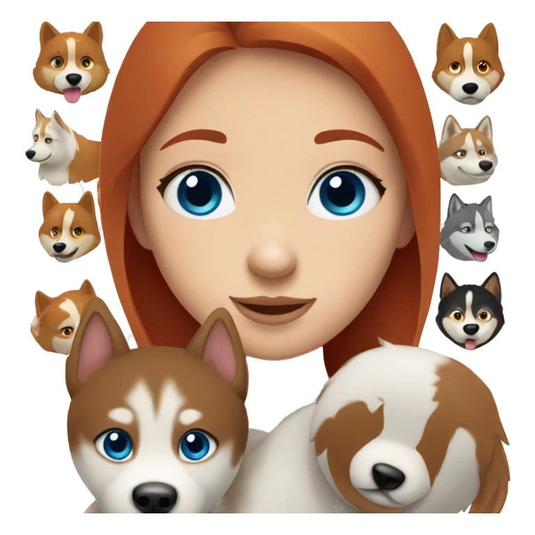 straight red haired girl holding a blue colored eyes husky sticker