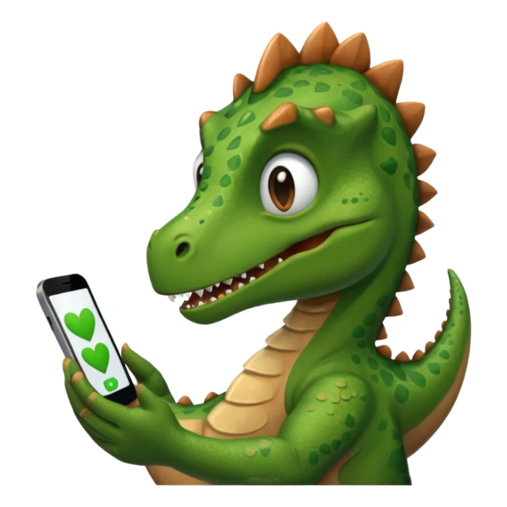Dinosaur looking in phone with love in his eyes sticker