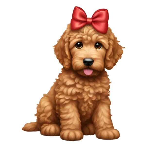 Red goldendoodle puppy bow on head sticker