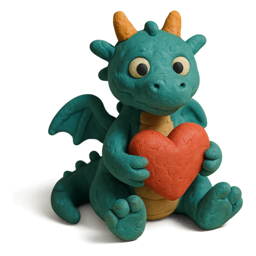 whimsical little dragon holding a heart sticker