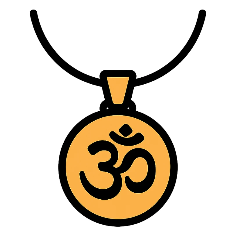 pendant with a spiritual or cultural symbol like a cross or Om on a chain sticker