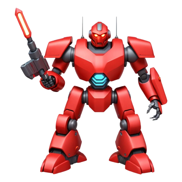 powerful battle robot, bulky armor, sharp edges, glowing red lights, large shoulder cannons, intimidating pose, 3D cartoon, mobile game icon style, clean background, no text, no watermark
 sticker