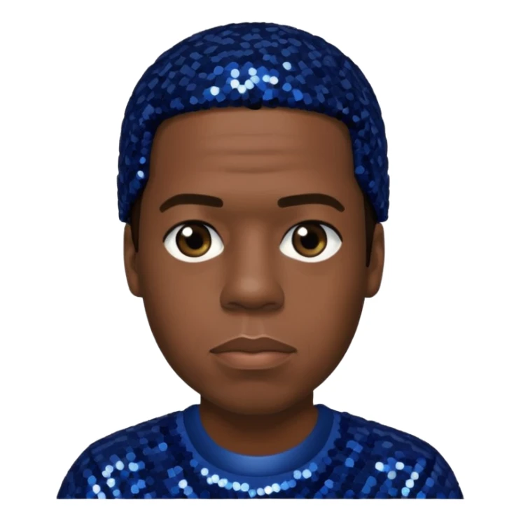 Jay-Z with dark brown hair, dark blue sequin outfit sticker