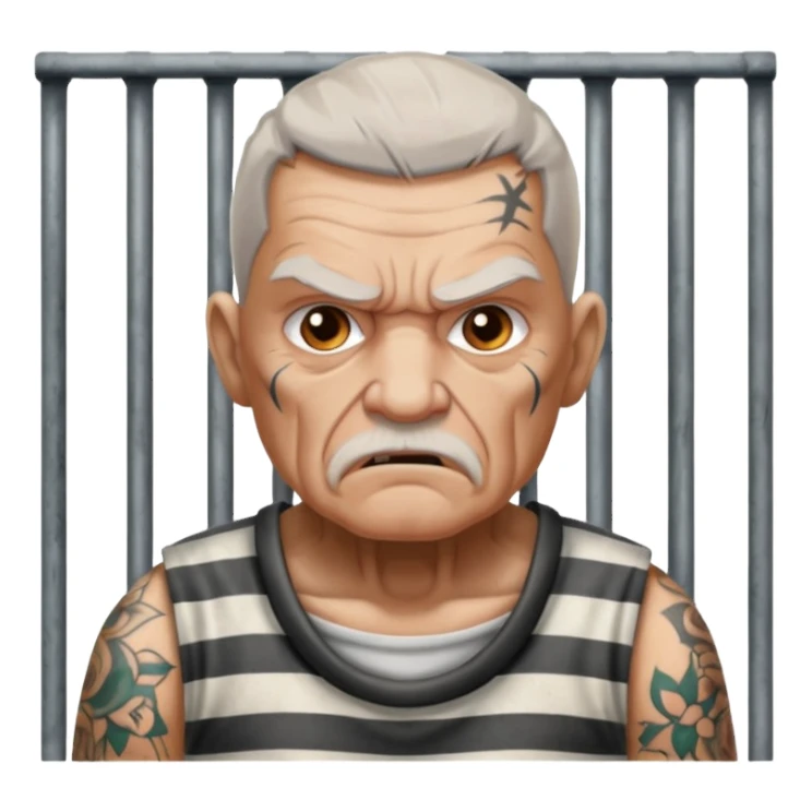 angry tattooed old male prisoner with prison cell bg sticker