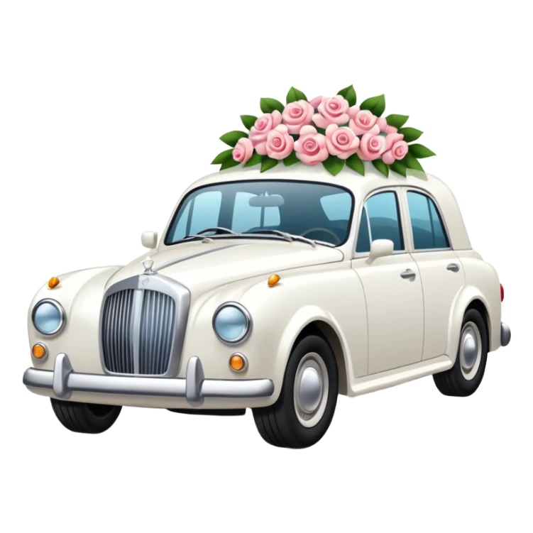 Luxury car with wedding decorations, on the side sticker