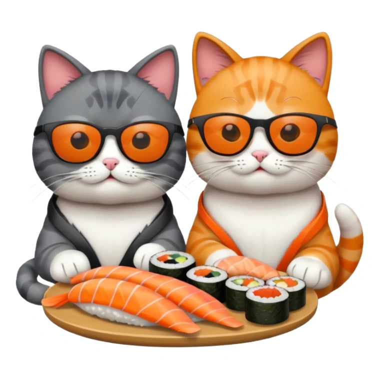 two cats wearing sunglasses eating sushi sticker