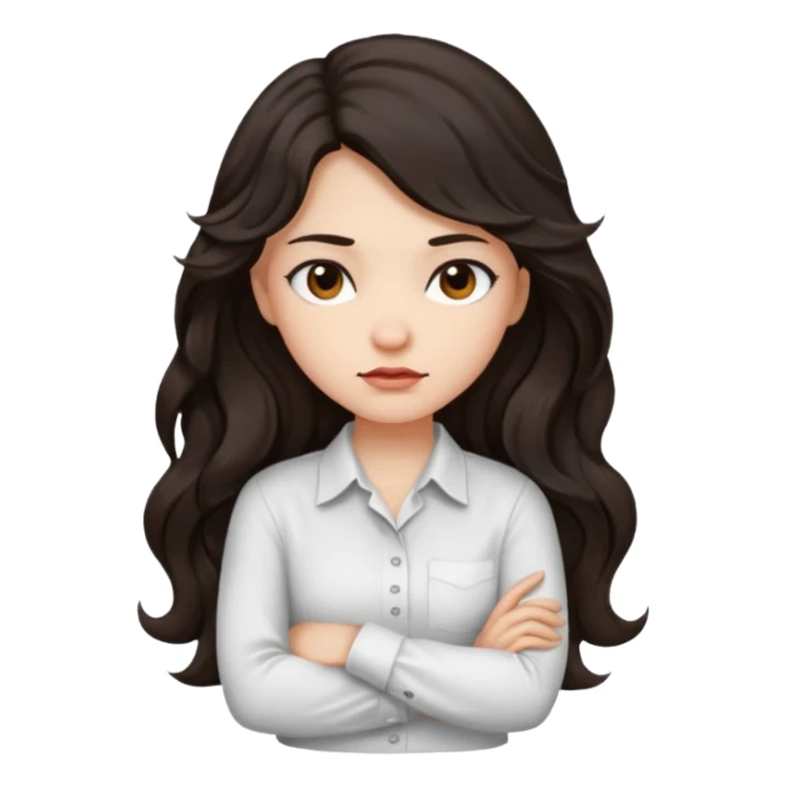 girl dark long wavy hair crossing her arms with slight pout sticker
