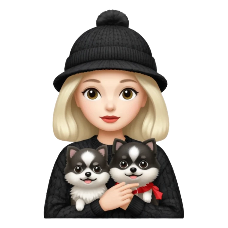 Black and white pomeranian wearing coco chanel Sweater and hat sticker