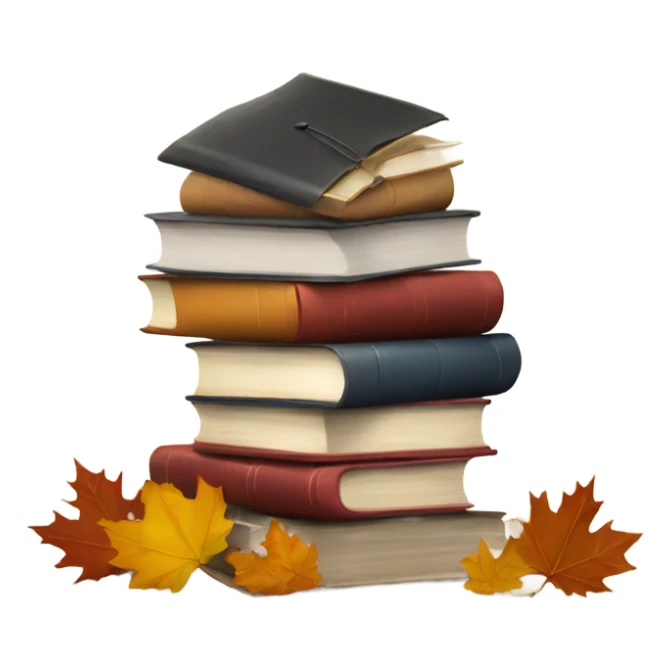  A stack of books with autumn leaves around. sticker