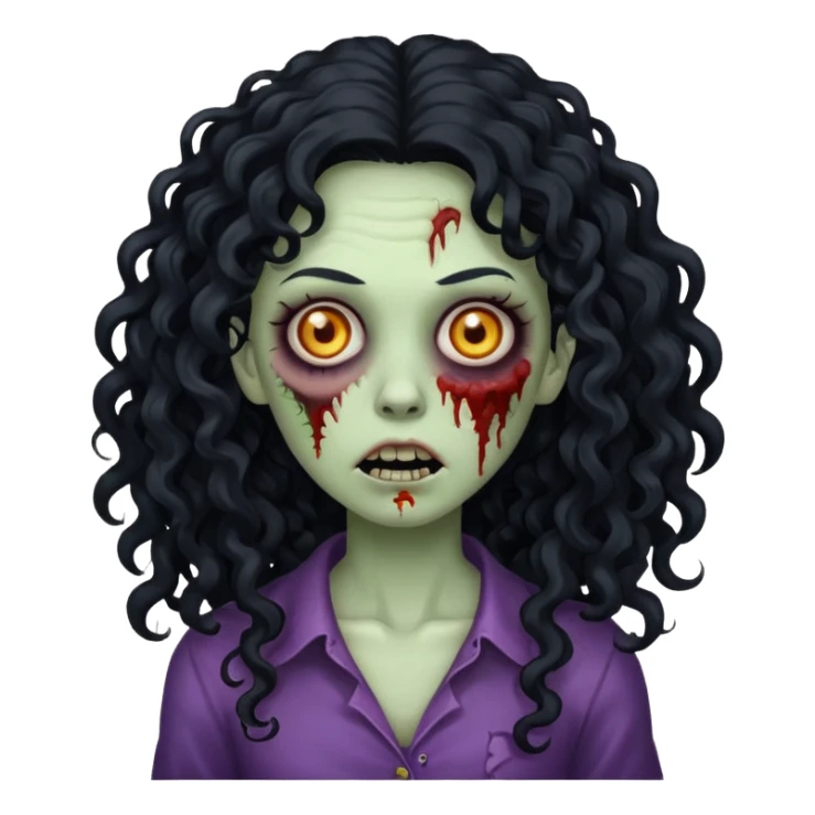 uma mulher zumbi de cabelo cacheado preto longo sticker