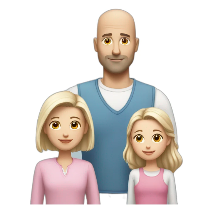 white bald dad and white daughter with long dark hair and white daughter with short pink hair sticker