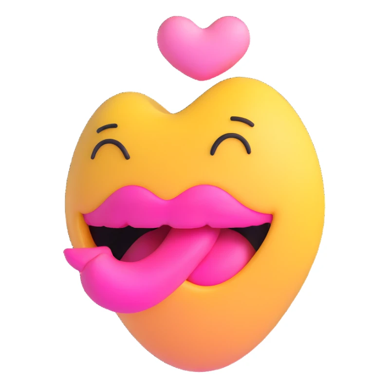 kissing emoji with a yellow bone in its mouth, bone has a pink tip sticker