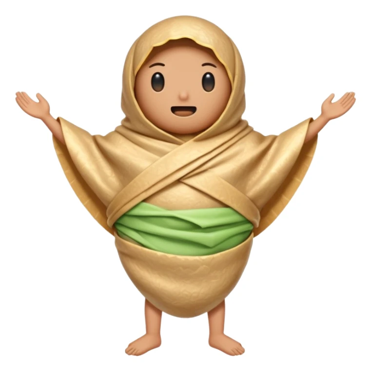 A burrito with arms and legs and no face sticker