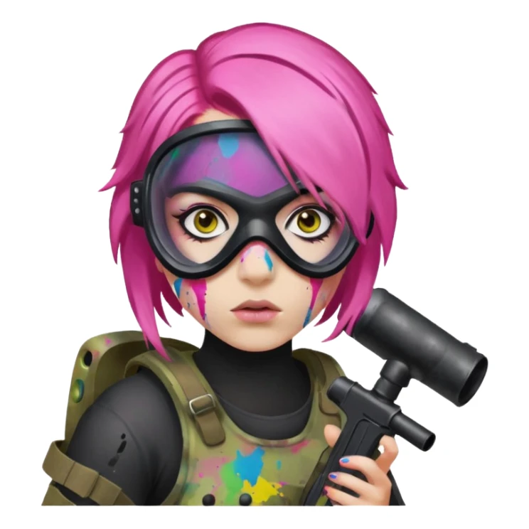 paintball player face girl pink hair sticker