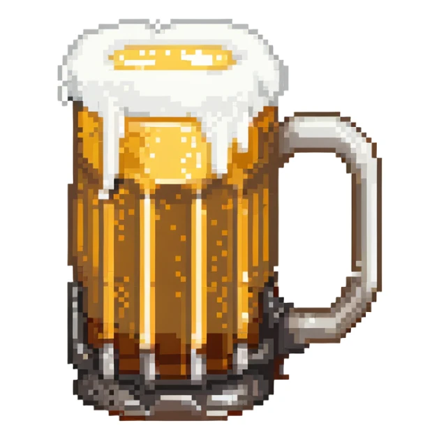 A pixelated mug of golden beer with white foam on top sticker