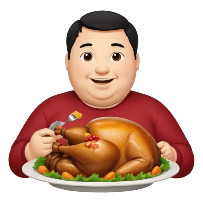 Fat man with black hair eating turkey sticker