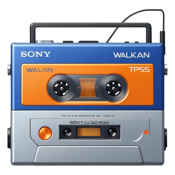 Sony Walkman TPS-L2 portable cassette player from 1979, blue and silver with orange buttons sticker