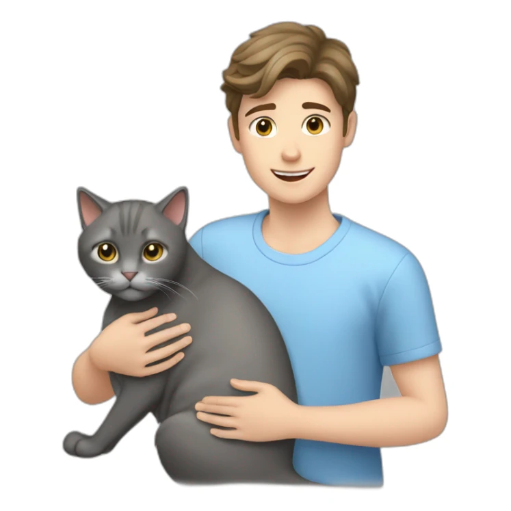White brunette boy petting grey cat sticker