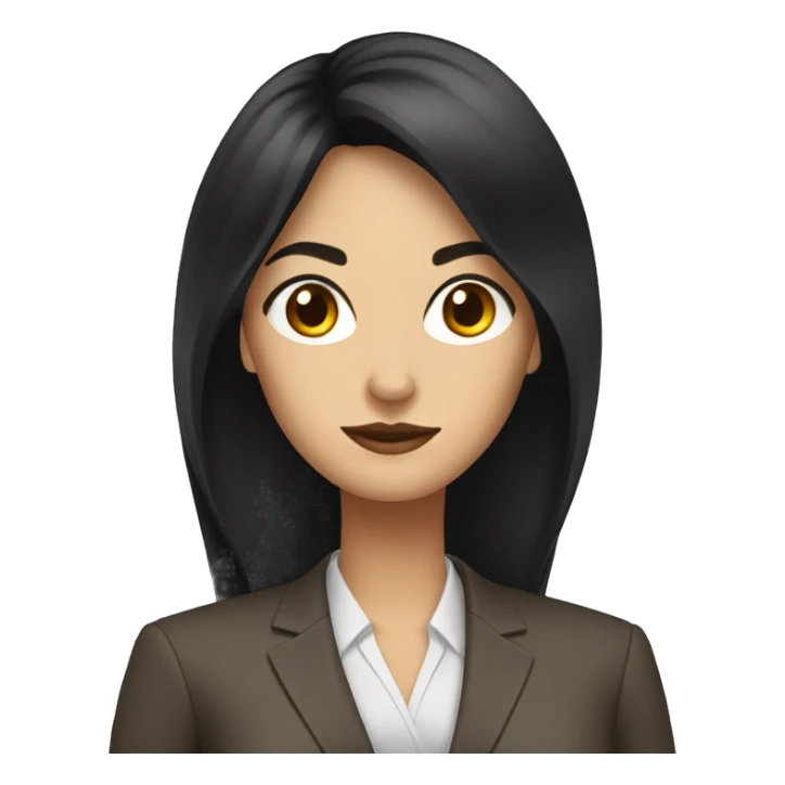 Female defense attorney with long black hair with brown suit sticker
